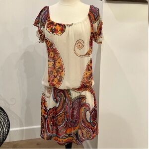 SHEER paisley print drop waist dress with ruffle sleeves